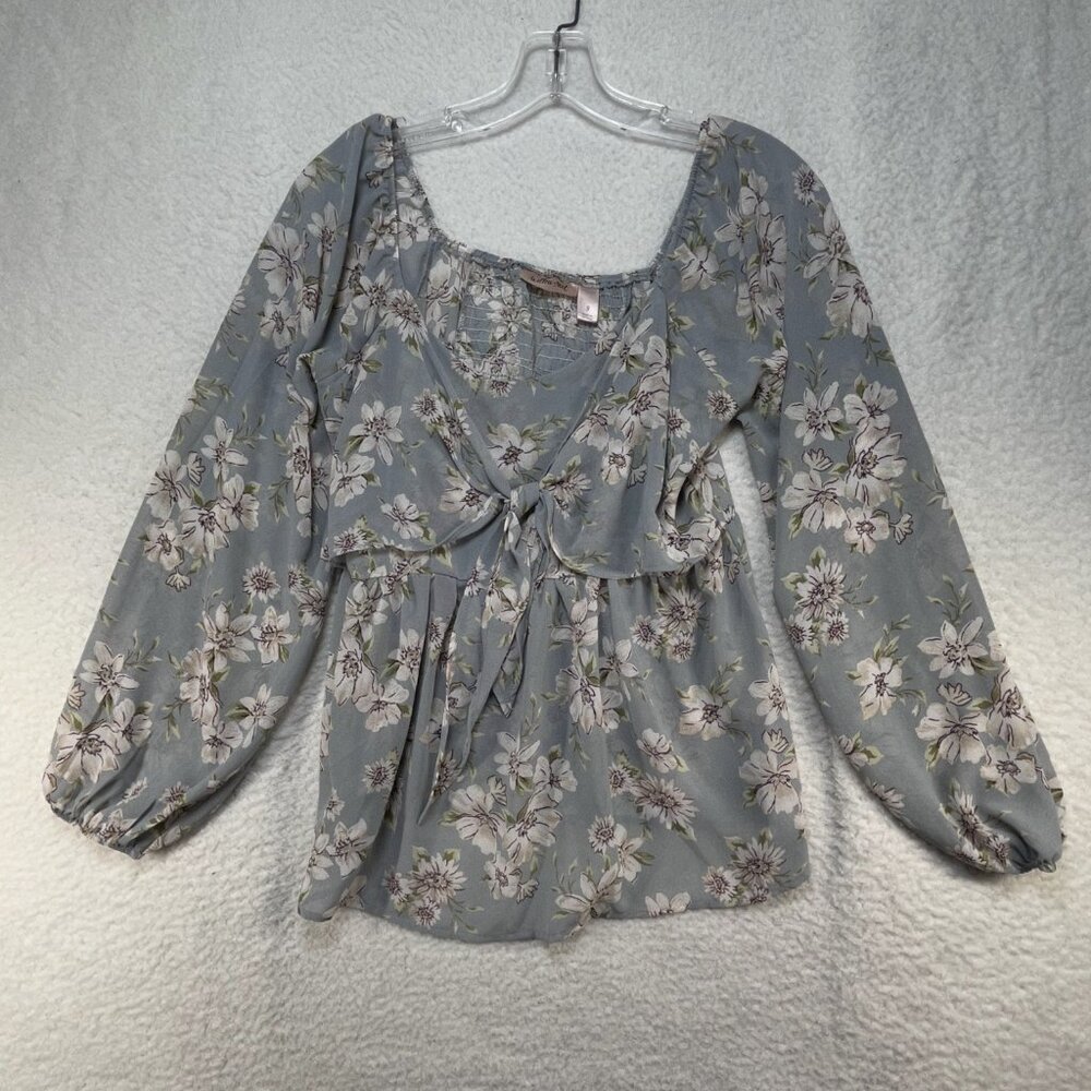 Willow & Root Sz Small Blue Floral Sheer Peasant Top